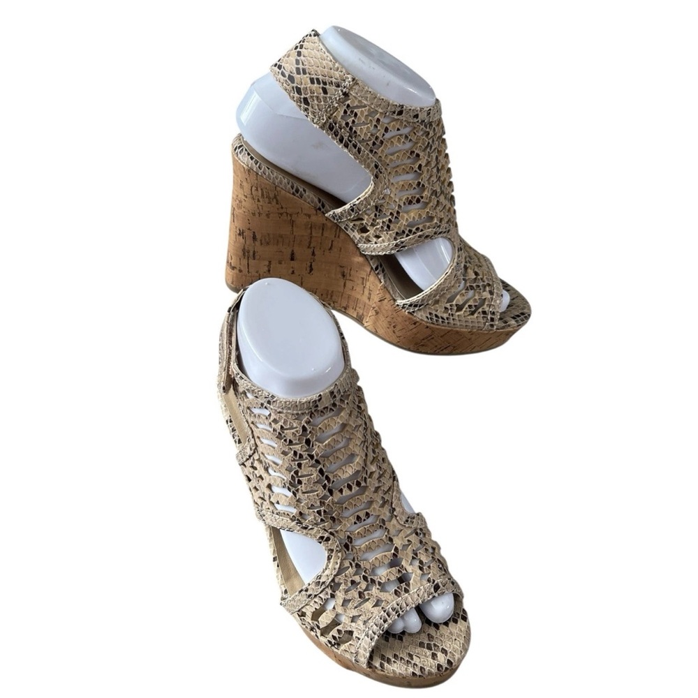 Maurices Wedge Sandals Womens 7M Haven Slingback Faux Snakeskin Shoes